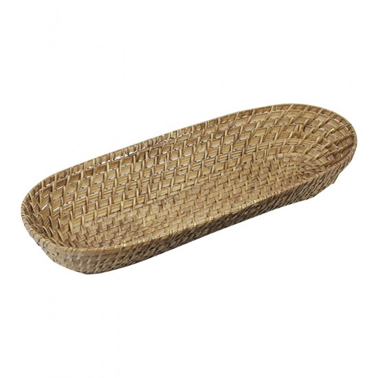 Cesta 44x16x7cm Para Paes Retangular Em Bambu E Rattan
